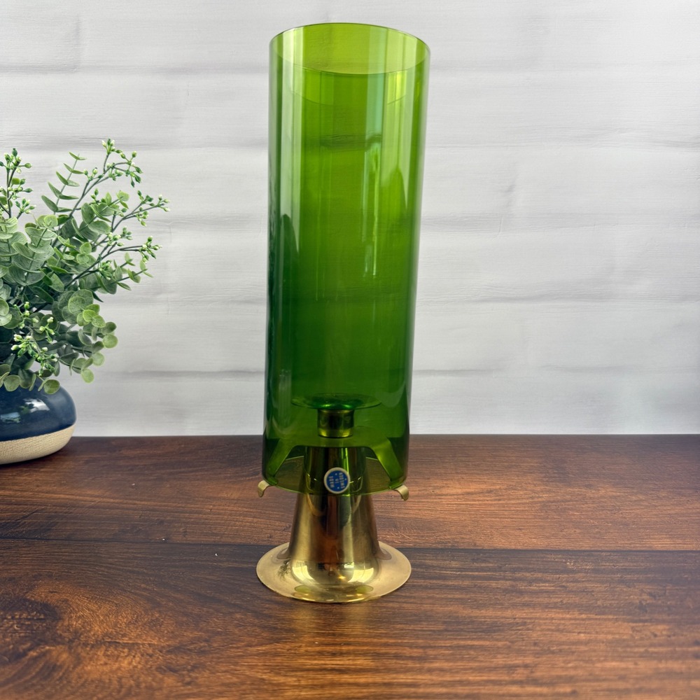Hans-Agne Jakobsson L-135 Brass Hurricane Candle Holder Olive Green Sweden MCM